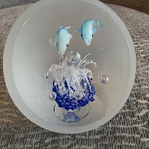 Frosted Glass Dolphins Swimming Paperweight Dynasty Gallery Heirloom Collection